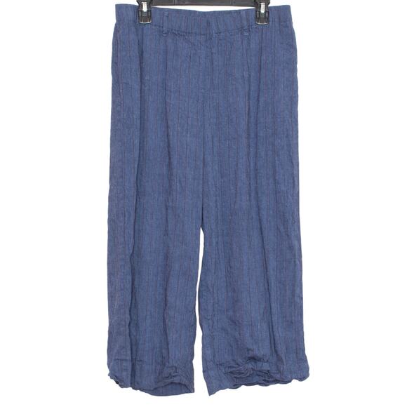 J Jill Pants Linen Wide Leg Crop Pull On Coastal Cottage Minimalist Blue Medium - Picture 1 of 5